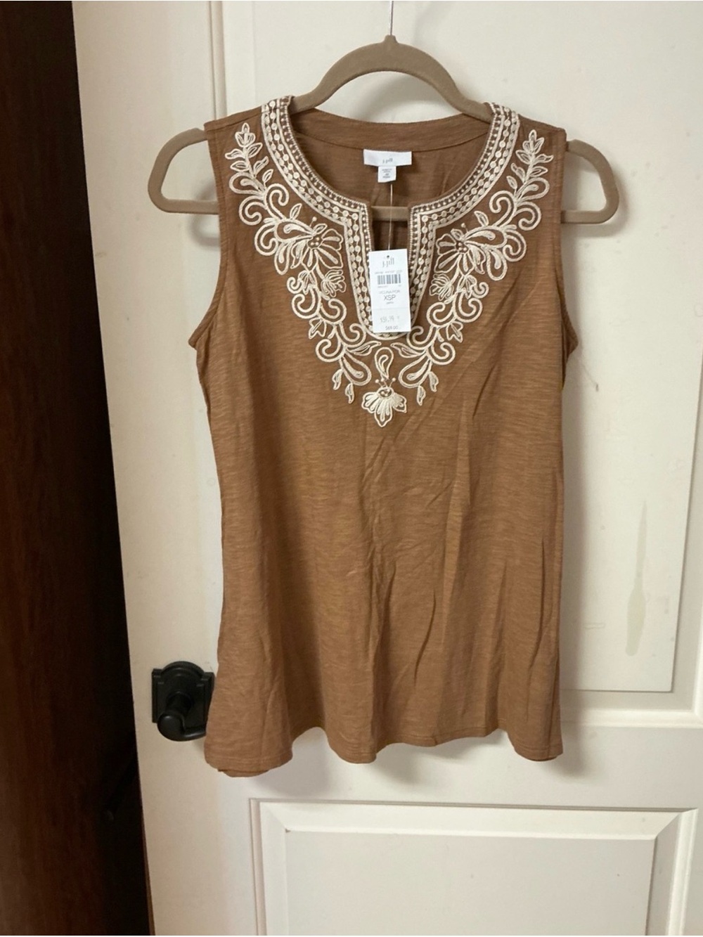 J. Jill Brown Tank Top with White Embroidered Neckline